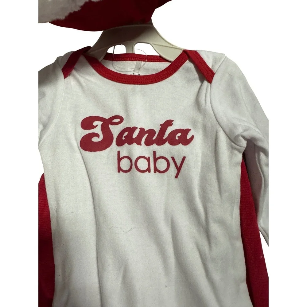 Baby Christmas Santa Hat Bodysuit Pants Set 3 Pc 